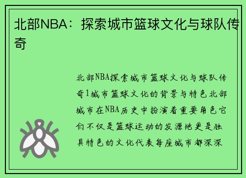 北部NBA：探索城市篮球文化与球队传奇